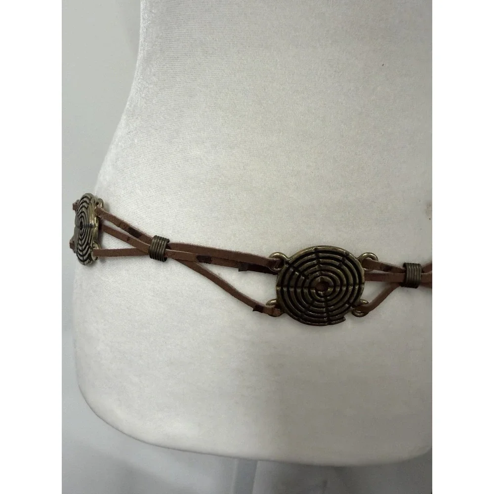 Metal Medallion Chain Belt Antique-Bronze Circles Hippie Boho Funky - 37-44